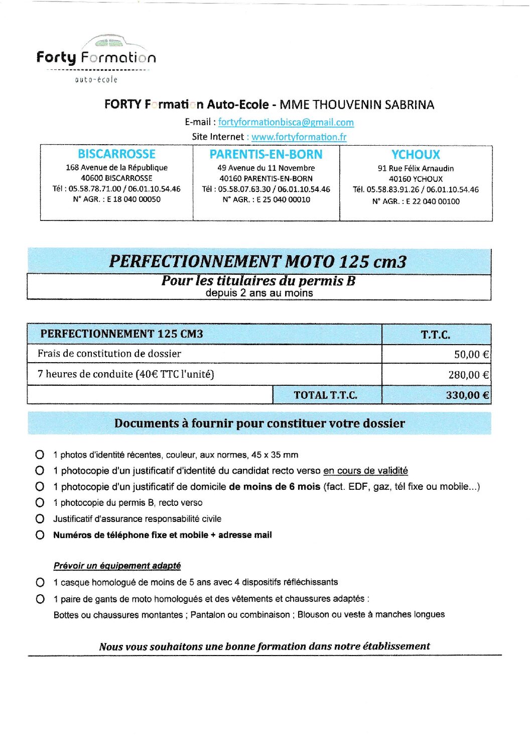 MOTO - FORMATION 7 HEURES - 125 CM3
