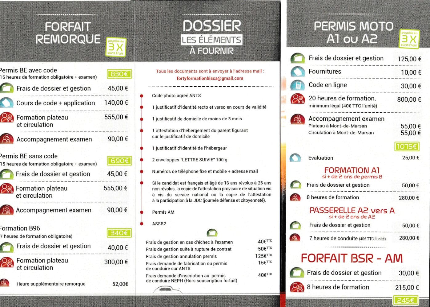 tarif 2026 moto et remorque